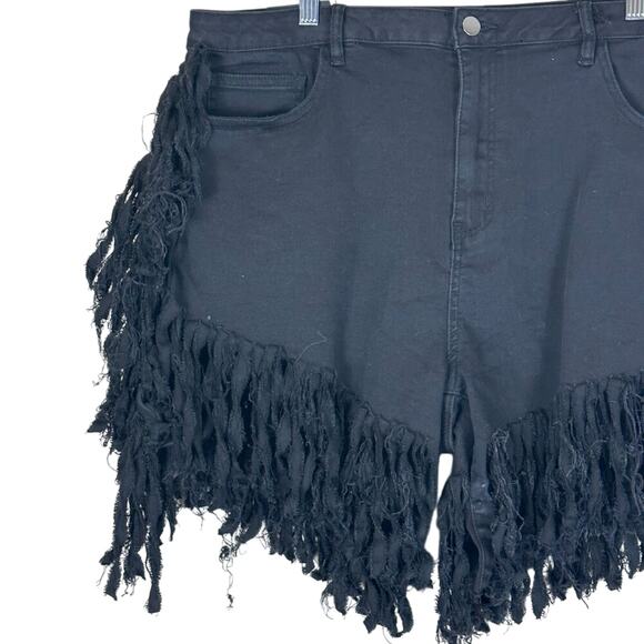 NWT American Bazi Fringe Denim Shorts Womens L Black High Rise Grunge Bimbocore - Picture 3 of 7